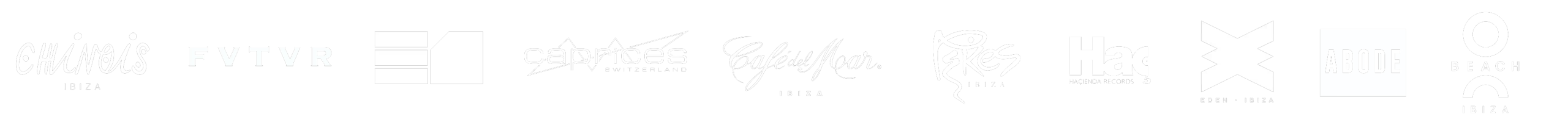 Events & festivals — Chinois, FVTVR, Caprices, Café del Mar, Eres, Hacienda, Eden, Abode, O Beach